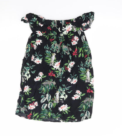 Primark Womens Multicoloured Geometric Polyester Jersey Blouse Size 8 Off the Shoulder - Leopard