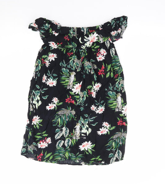 Primark Womens Multicoloured Geometric Polyester Jersey Blouse Size 8 Off the Shoulder - Leopard