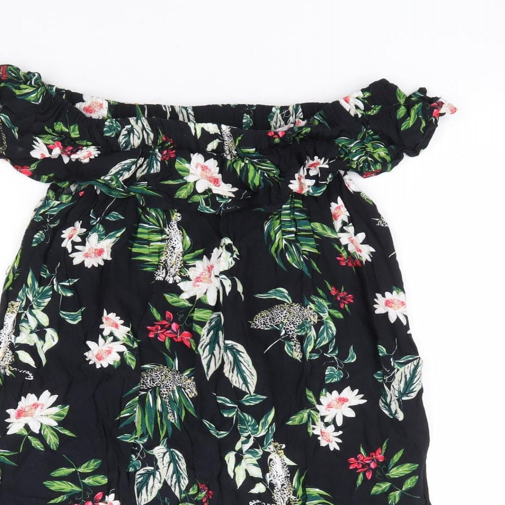 Primark Womens Multicoloured Geometric Polyester Jersey Blouse Size 8 Off the Shoulder - Leopard