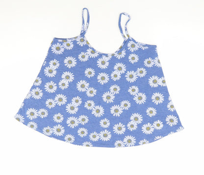 Influence Womens Blue Floral Viscose Cropped Tank Size S Round Neck