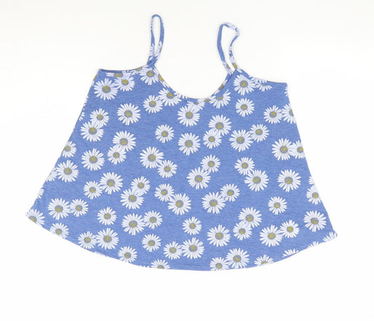 Influence Womens Blue Floral Viscose Cropped Tank Size S Round Neck
