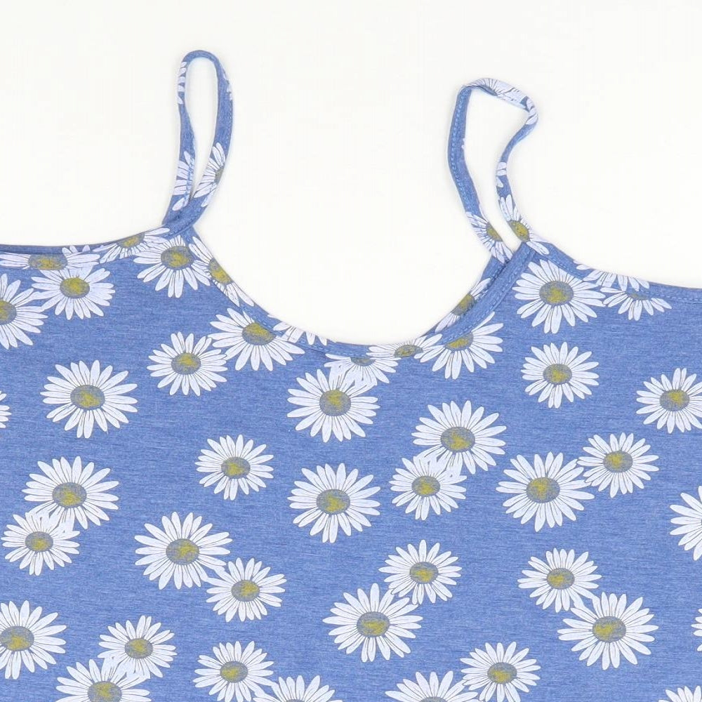 Influence Womens Blue Floral Viscose Cropped Tank Size S Round Neck