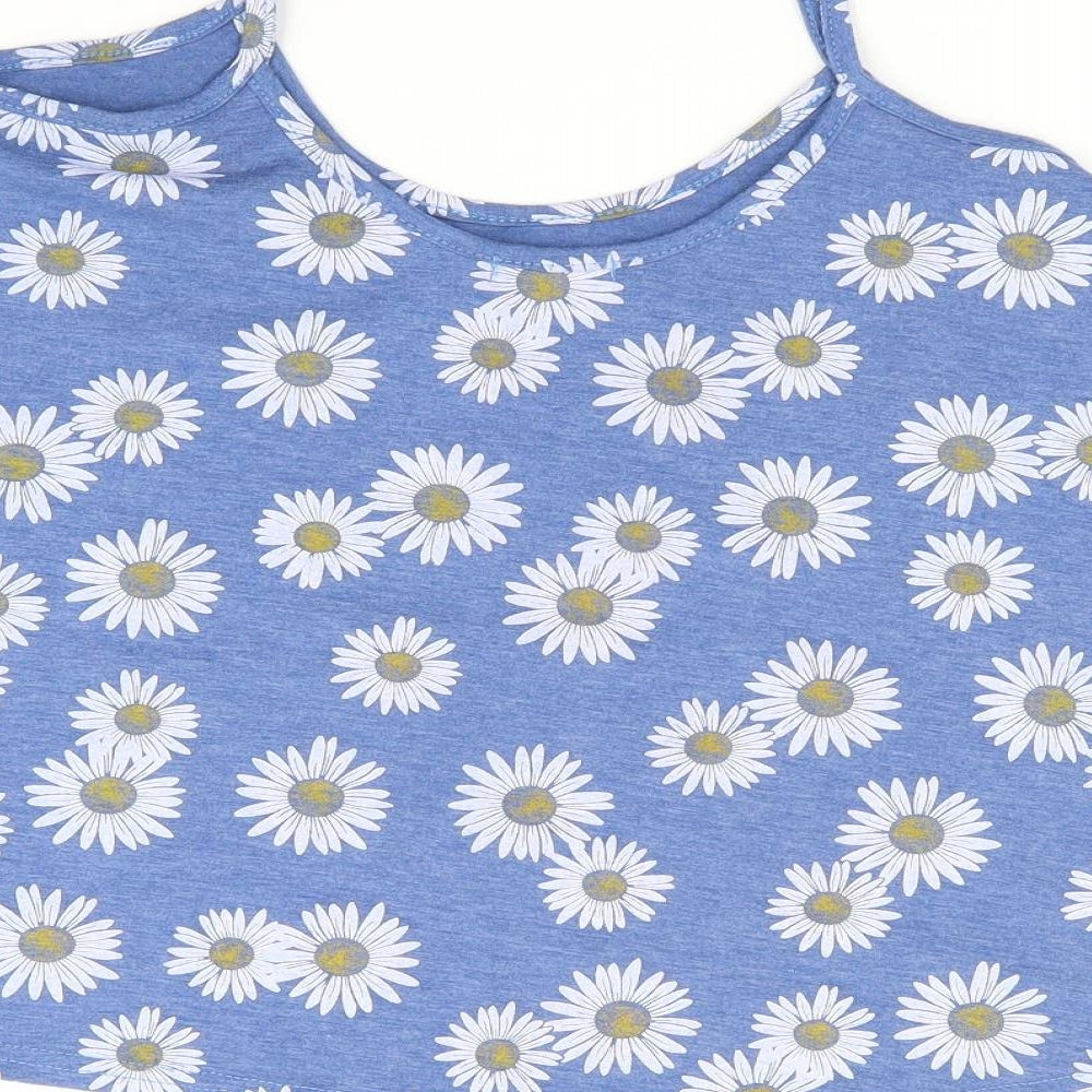 Influence Womens Blue Floral Viscose Cropped Tank Size S Round Neck