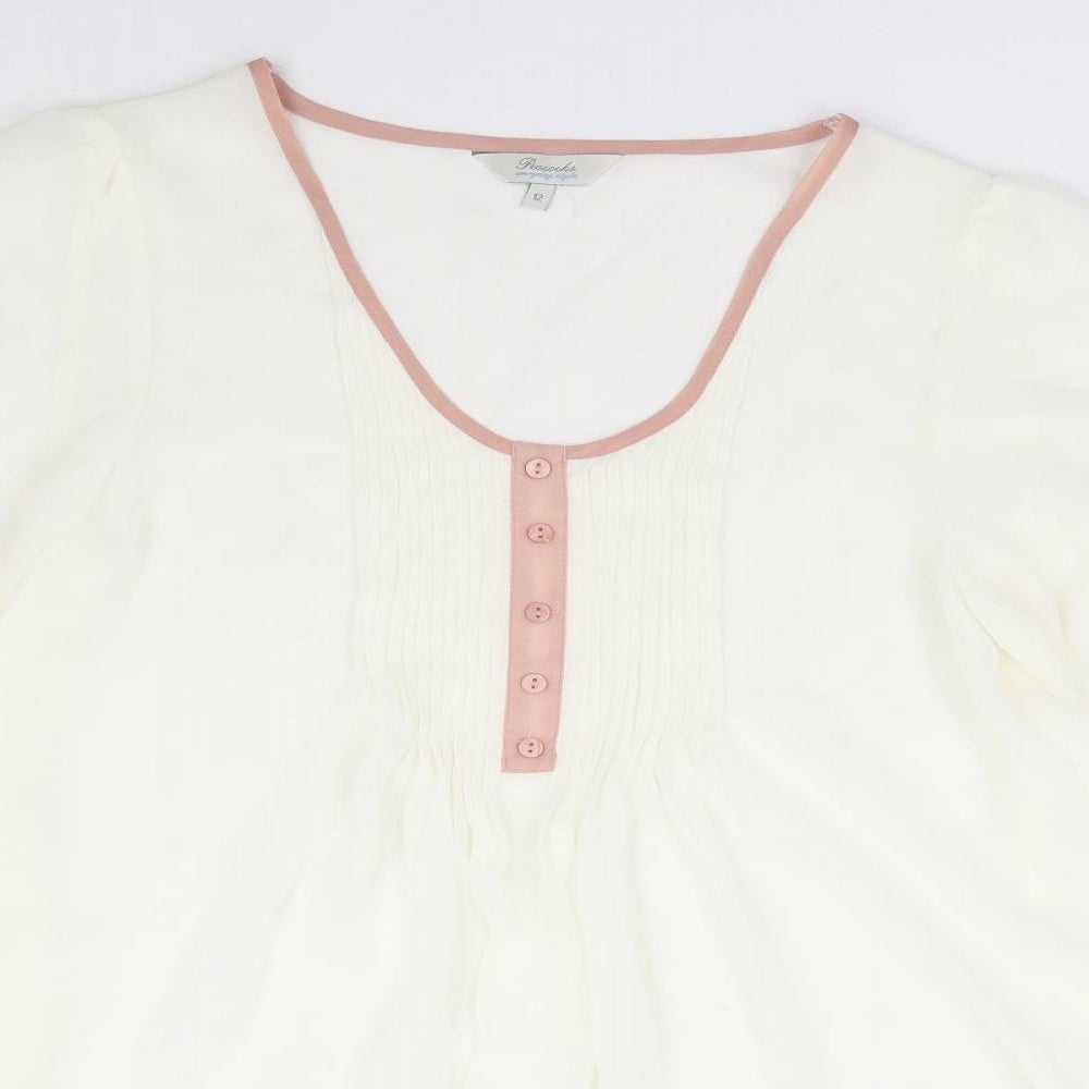 Womens UK Size 12 Peacocks Ivory Jersey Blouse