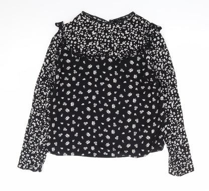 New Look Womens Black Floral Viscose Basic Blouse Size 10 Round Neck