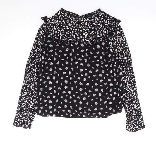 New Look Womens Black Floral Viscose Basic Blouse Size 10 Round Neck