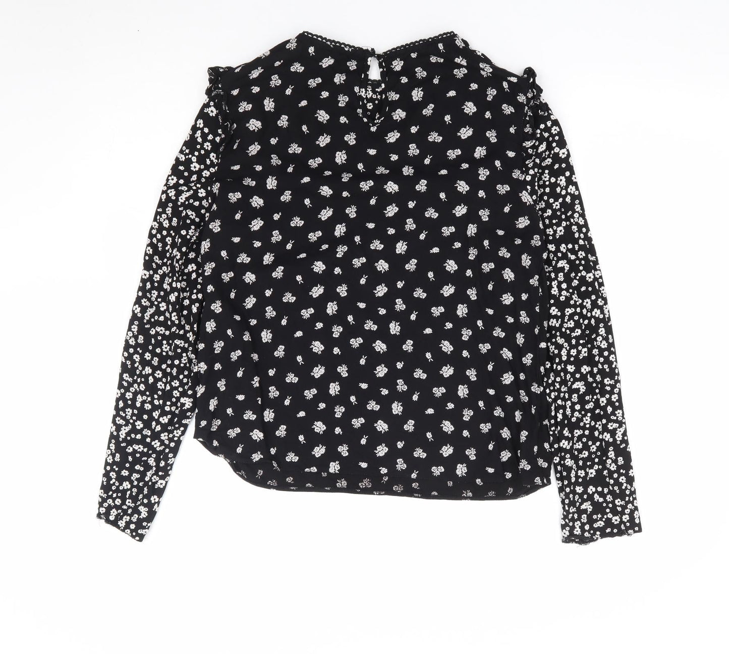 New Look Womens Black Floral Viscose Basic Blouse Size 10 Round Neck