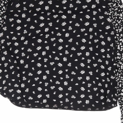 New Look Womens Black Floral Viscose Basic Blouse Size 10 Round Neck