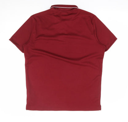 Macron Mens Red Polyester Polo Size L Collared Pullover - Greenisland Football Club