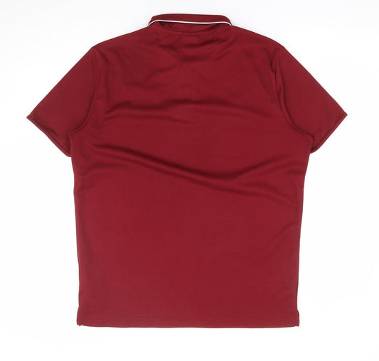 Macron Mens Red Polyester Polo Size L Collared Pullover - Greenisland Football Club
