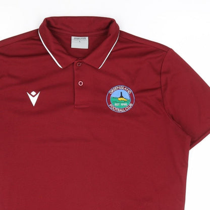 Macron Mens Red Polyester Polo Size L Collared Pullover - Greenisland Football Club