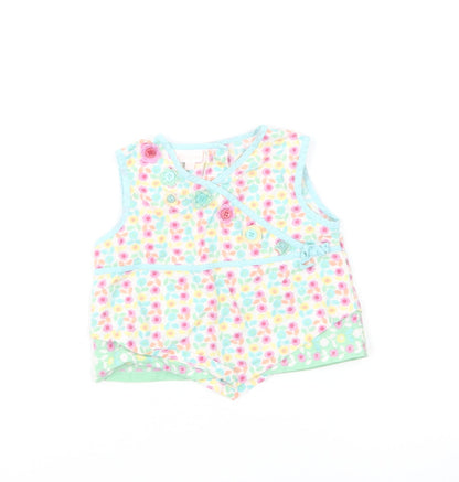 Monsoon Girls Multicoloured Floral Cotton Basic Blouse Size 12-18 Months Round Neck Button