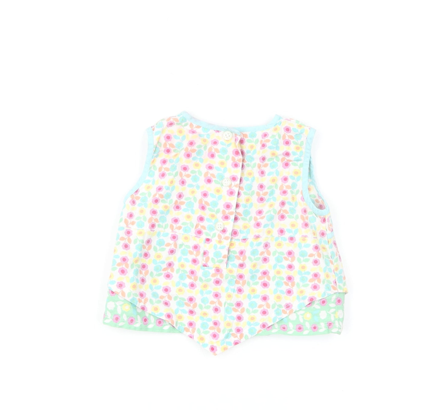 Monsoon Girls Multicoloured Floral Cotton Basic Blouse Size 12-18 Months Round Neck Button