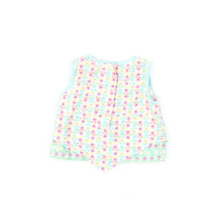 Monsoon Girls Multicoloured Floral Cotton Basic Blouse Size 12-18 Months Round Neck Button