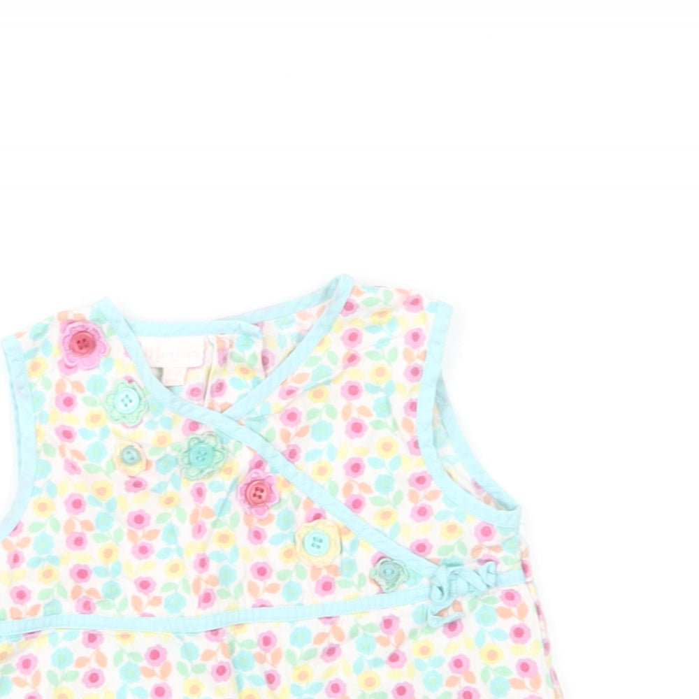 Monsoon Girls Multicoloured Floral Cotton Basic Blouse Size 12-18 Months Round Neck Button