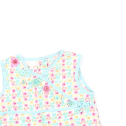 Monsoon Girls Multicoloured Floral Cotton Basic Blouse Size 12-18 Months Round Neck Button