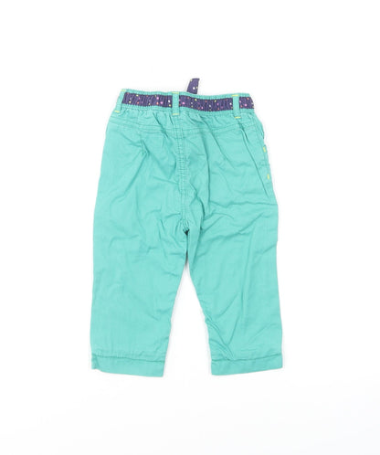 Marks and Spencer Girls Green Cotton Capri Trousers Size 9-12 Months Button
