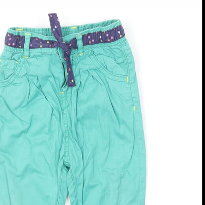 Marks and Spencer Girls Green Cotton Capri Trousers Size 9-12 Months Button