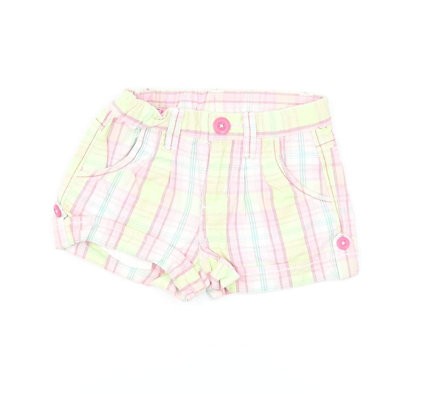 Pumpkin Patch Girls Multicoloured Plaid Cotton Cropped Trousers Size 12-18 Months Button