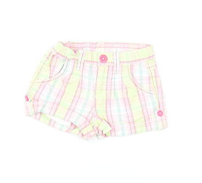 Pumpkin Patch Girls Multicoloured Plaid Cotton Cropped Trousers Size 12-18 Months Button
