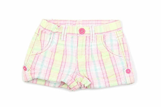 Pumpkin Patch Girls Multicoloured Plaid Cotton Cropped Trousers Size 12-18 Months Button