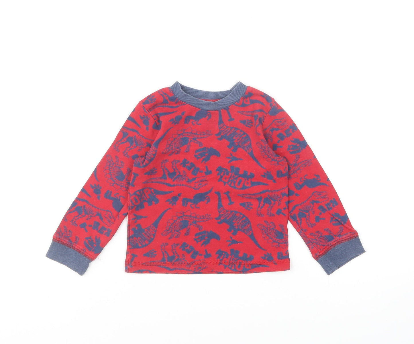 TU Boys Red Geometric Cotton Basic T-Shirt Size 18-24 Months Round Neck Pullover - Dinosaurs