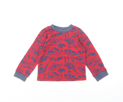 TU Boys Red Geometric Cotton Basic T-Shirt Size 18-24 Months Round Neck Pullover - Dinosaurs
