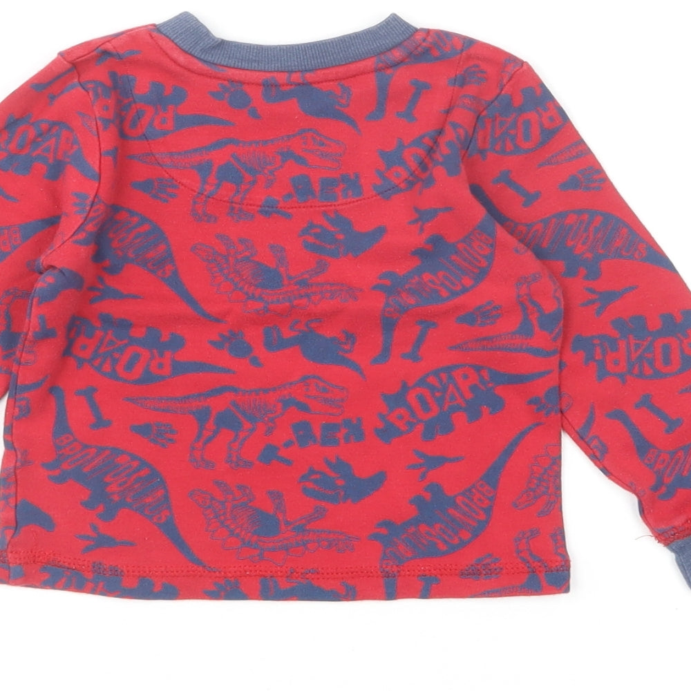 TU Boys Red Geometric Cotton Basic T-Shirt Size 18-24 Months Round Neck Pullover - Dinosaurs