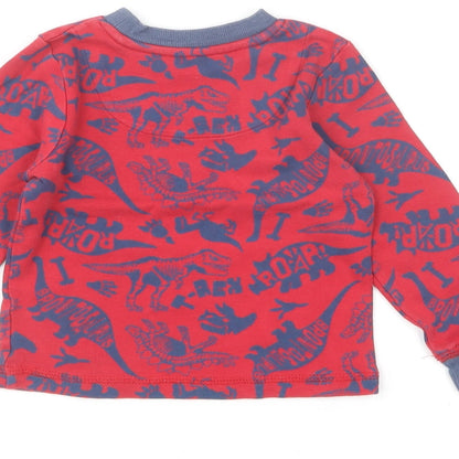 TU Boys Red Geometric Cotton Basic T-Shirt Size 18-24 Months Round Neck Pullover - Dinosaurs