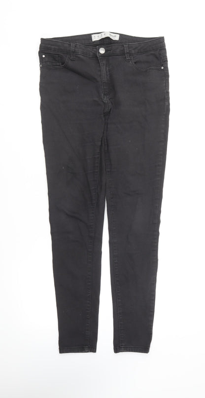 Denim & Co. Womens Black Cotton Skinny Jeans Size 12 L28.5 in Regular Button