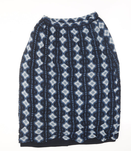 NEXT Womens Blue Geometric Polyester A-Line Skirt Size 14 Zip
