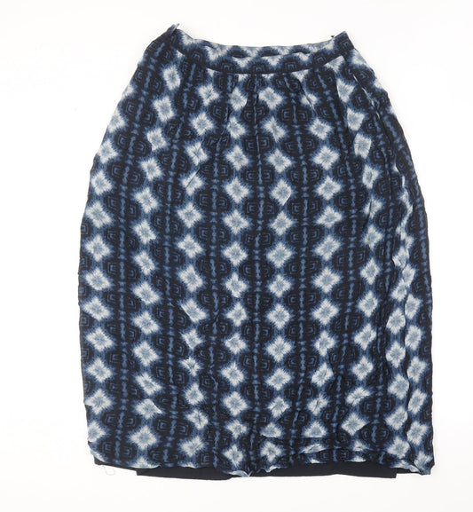 NEXT Womens Blue Geometric Polyester A-Line Skirt Size 14 Zip