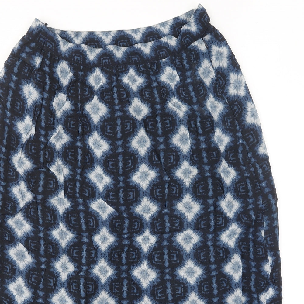 NEXT Womens Blue Geometric Polyester A-Line Skirt Size 14 Zip