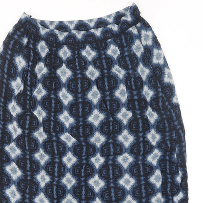 NEXT Womens Blue Geometric Polyester A-Line Skirt Size 14 Zip