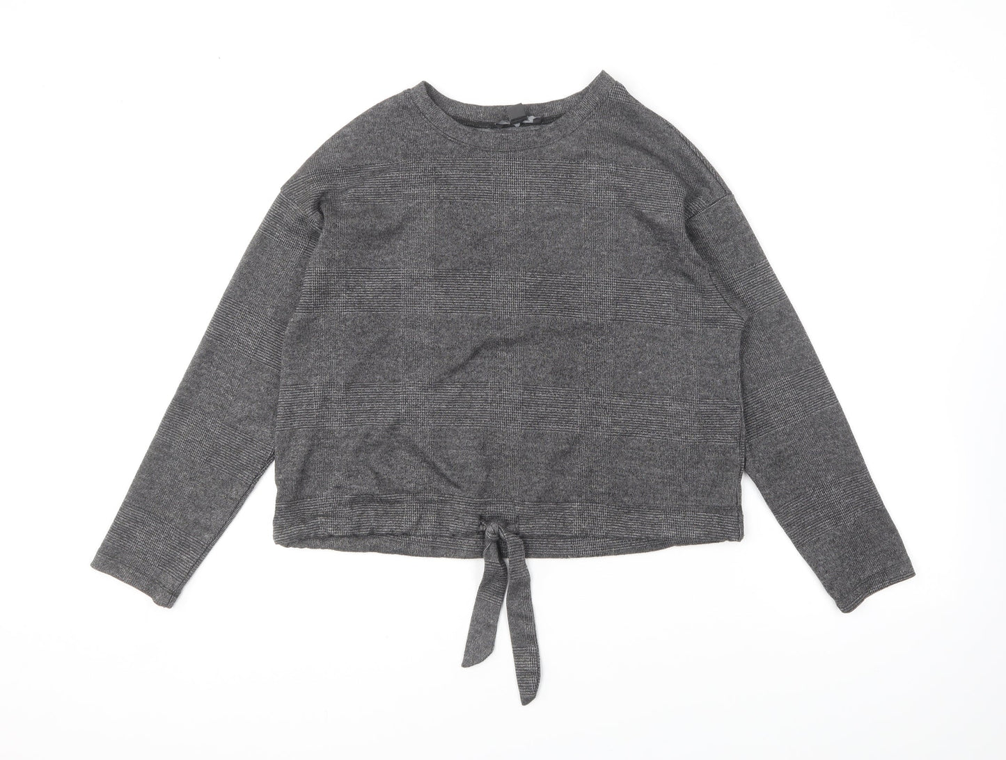 Primark Womens Grey Round Neck Geometric Polyester Pullover Jumper Size 12 - Tie Detail