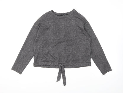 Primark Womens Grey Round Neck Geometric Polyester Pullover Jumper Size 12 - Tie Detail