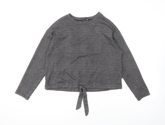 Primark Womens Grey Round Neck Geometric Polyester Pullover Jumper Size 12 - Tie Detail