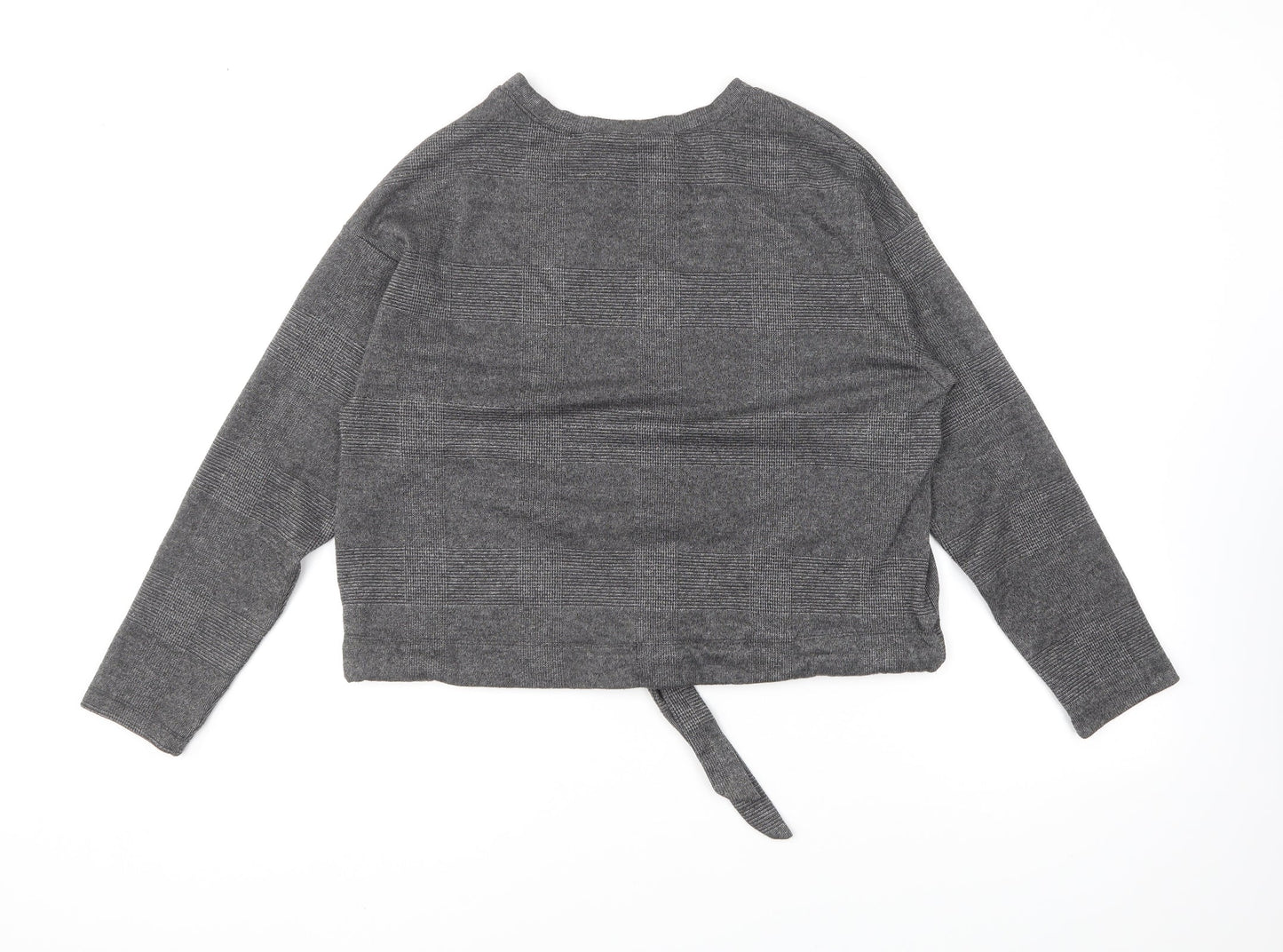Primark Womens Grey Round Neck Geometric Polyester Pullover Jumper Size 12 - Tie Detail