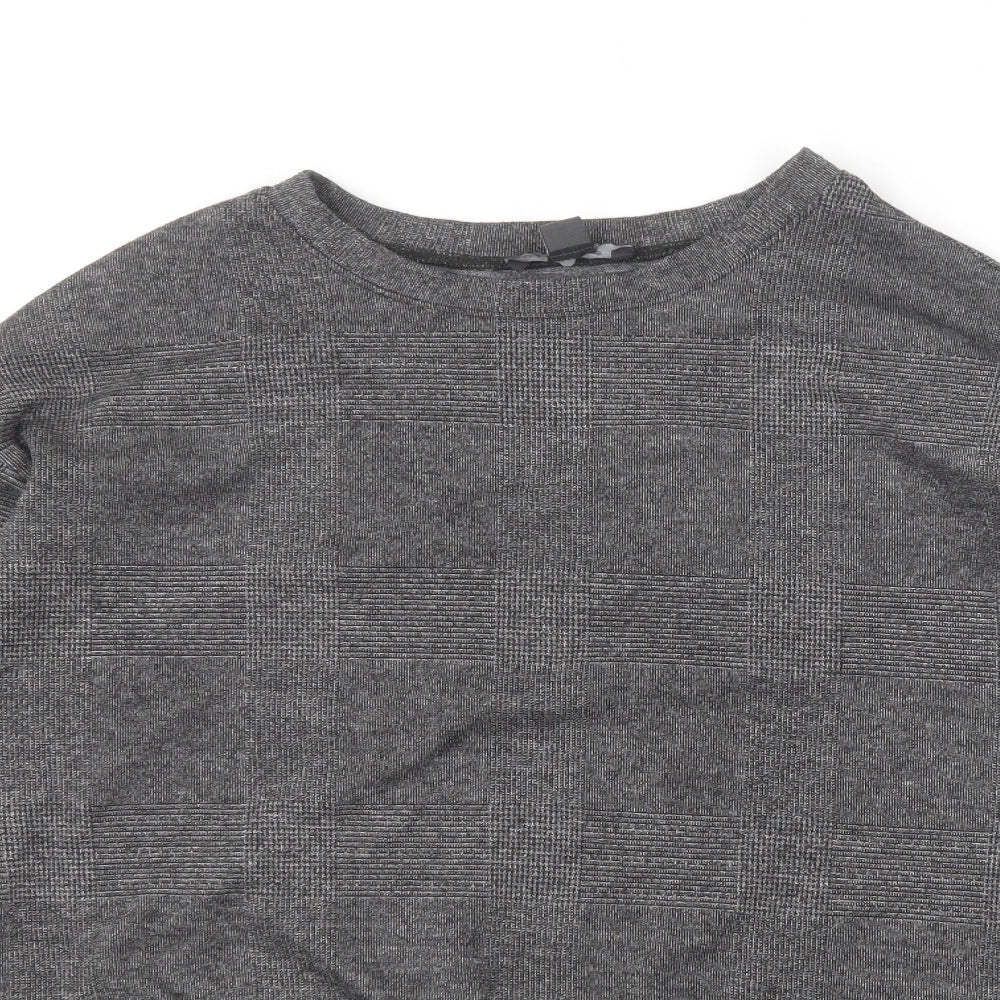 Primark Womens Grey Round Neck Geometric Polyester Pullover Jumper Size 12 - Tie Detail