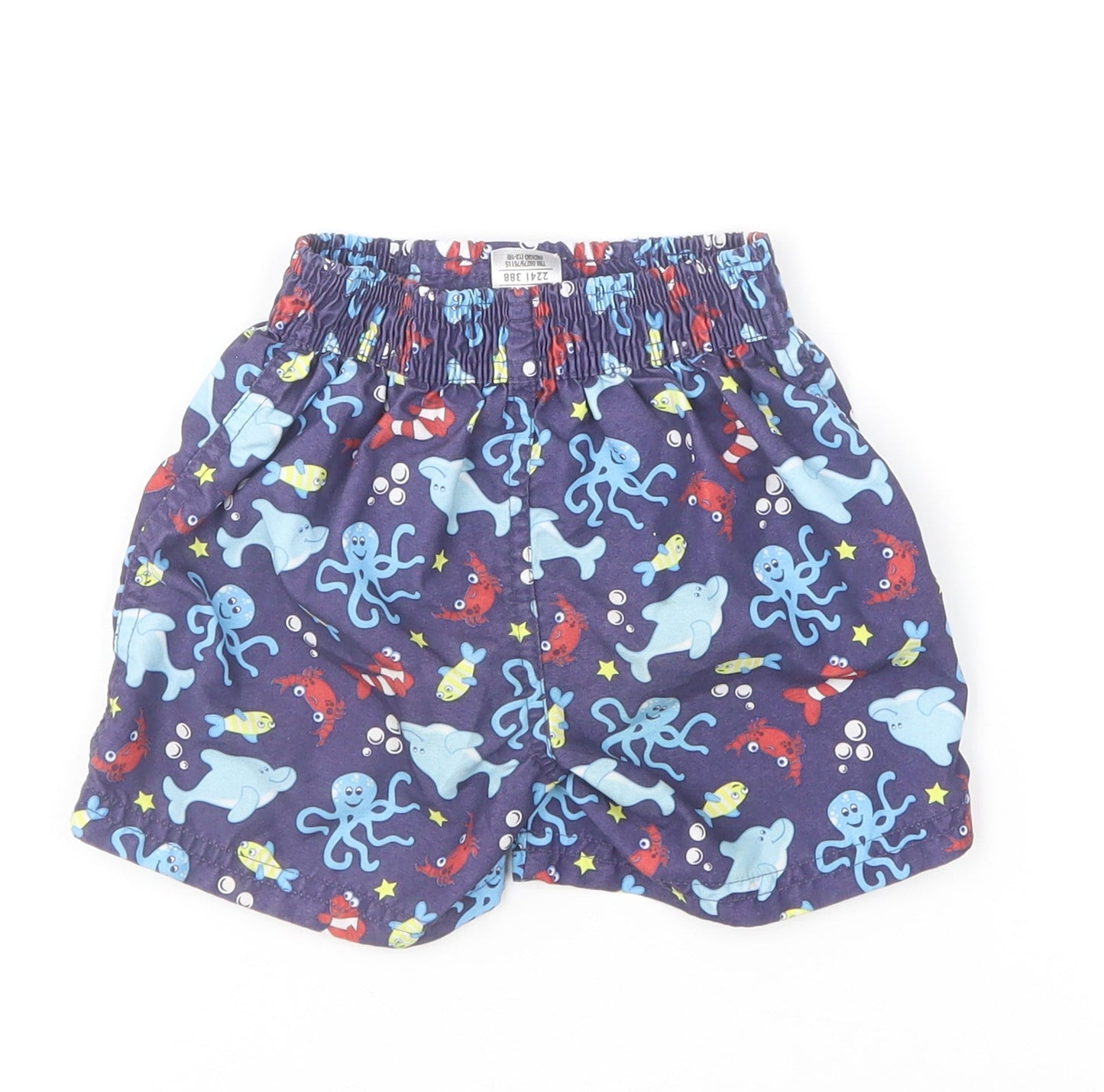 Marks and Spencer Boys Blue Geometric Polyester Cropped Trousers Size 12-18 Months Drawstring - Sea Creature Swim Shorts