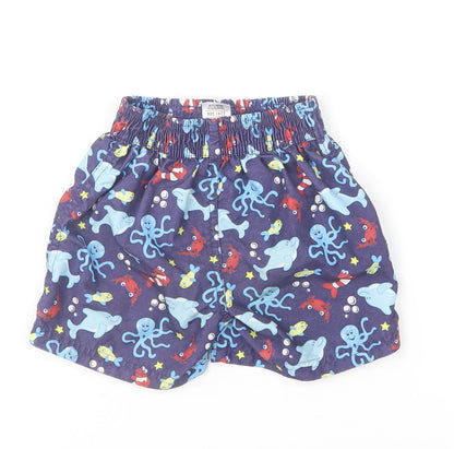 Marks and Spencer Boys Blue Geometric Polyester Cropped Trousers Size 12-18 Months Drawstring - Sea Creature Swim Shorts