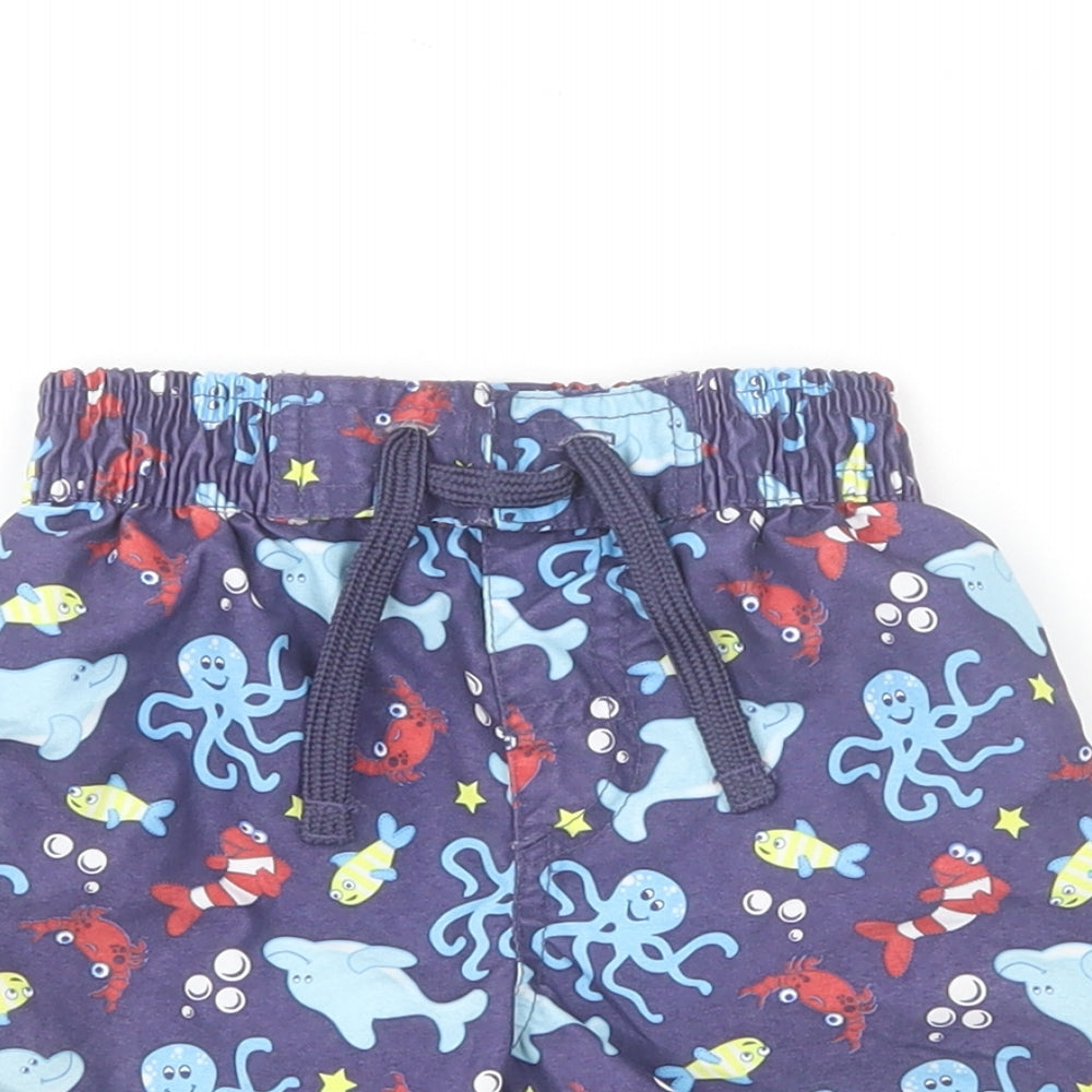Marks and Spencer Boys Blue Geometric Polyester Cropped Trousers Size 12-18 Months Drawstring - Sea Creature Swim Shorts