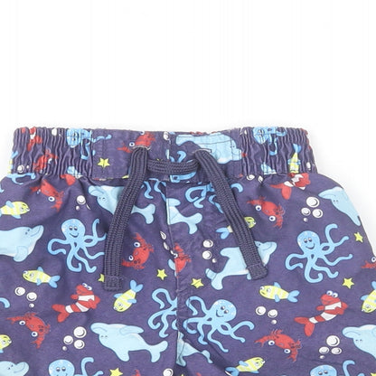 Marks and Spencer Boys Blue Geometric Polyester Cropped Trousers Size 12-18 Months Drawstring - Sea Creature Swim Shorts