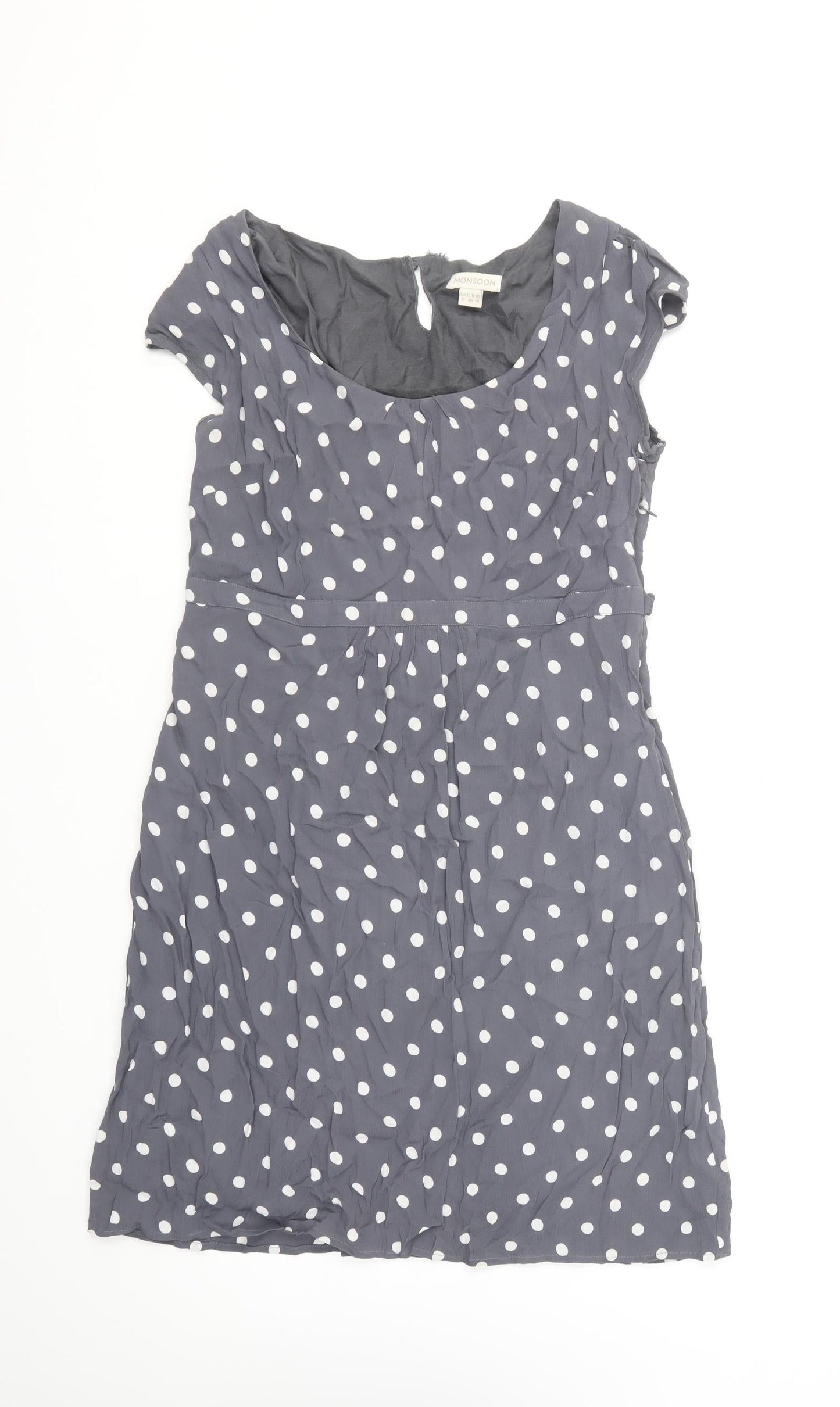 Monsoon Womens Blue Polka Dot Viscose A-Line Size 12 Round Neck Pullover