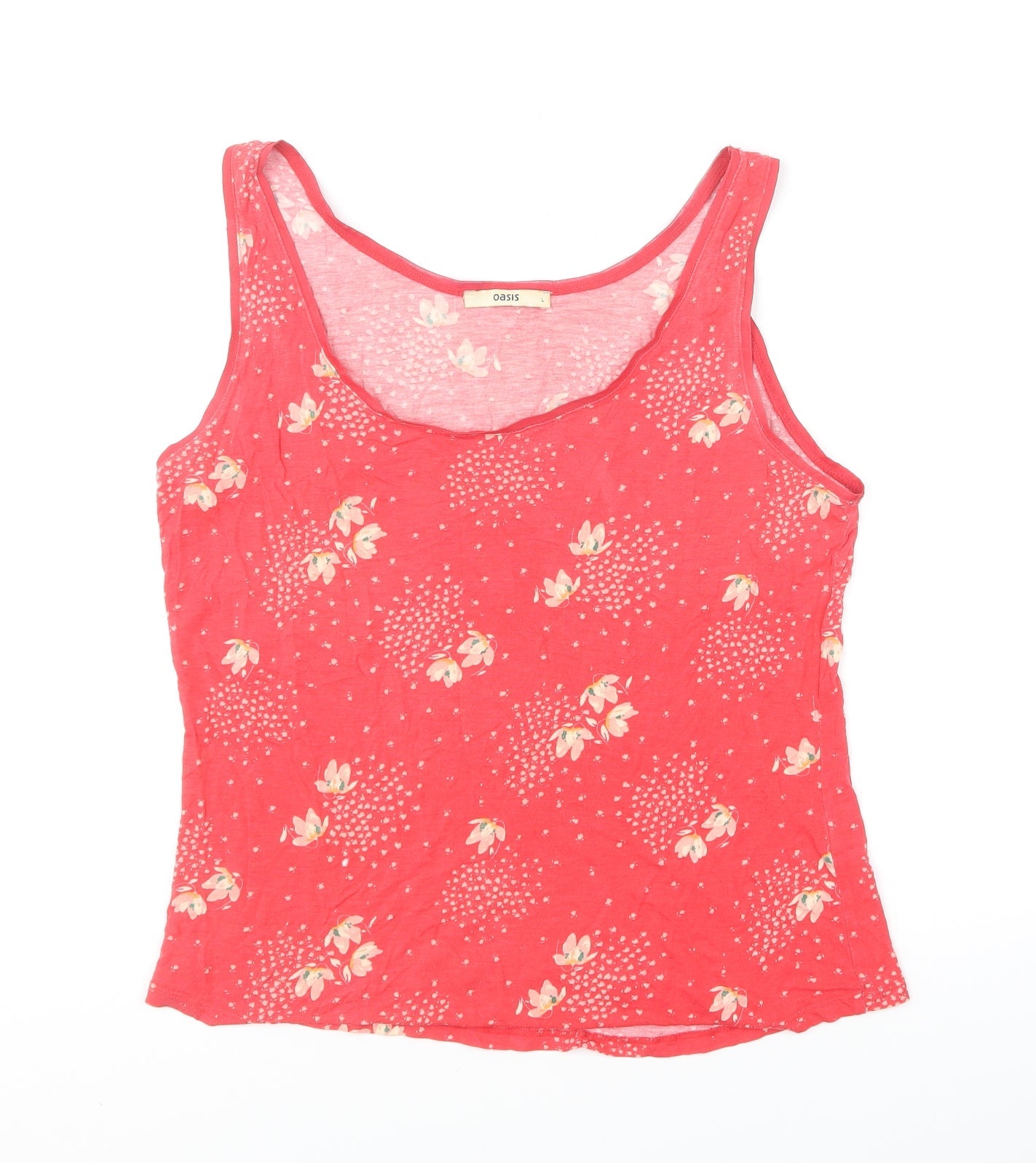 Oasis Womens Red Floral Viscose Basic Tank Size L Round Neck