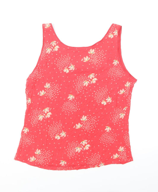 Oasis Womens Red Floral Viscose Basic Tank Size L Round Neck