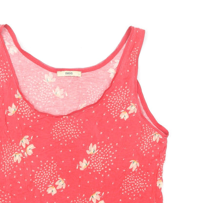 Oasis Womens Red Floral Viscose Basic Tank Size L Round Neck