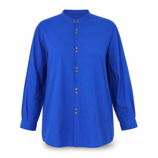 A Mans Womens Blue Polyester Basic Button-Up Size L Round Neck