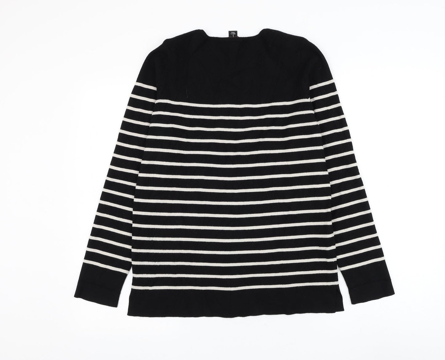 Kirkland Signature Womens Black Round Neck Striped Viscose Pullover Jumper Size L