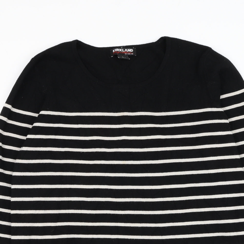 Kirkland Signature Womens Black Round Neck Striped Viscose Pullover Jumper Size L